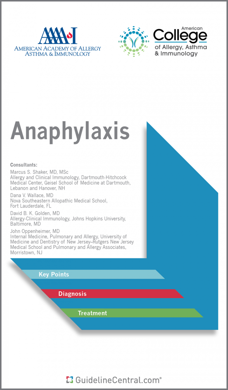 Anaphylaxis Guidelines Pocket Guide Guideline Central 